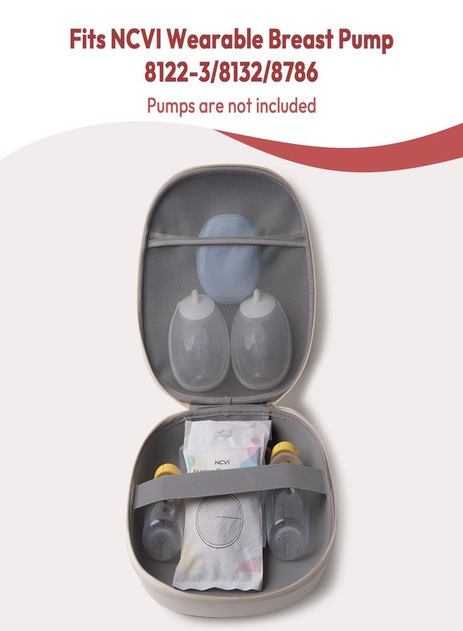 نسفي حقيبة حمل مضخة الثدي NCVI لأجزاء المضخة والزجاجات، حقيبة سفر محمولة قابلة للارتداء لتنظيم المضخة للأمهات العاملات، غلاف صلب متين، جيب داخلي بثلاثة أقسام من خلال جيب شبكي، بيج - Image 3